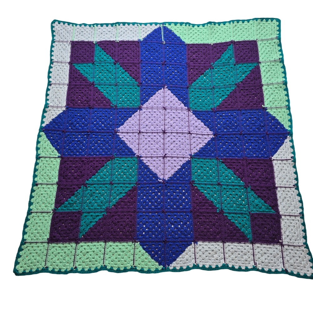 Handmade Crochet Granny Square‎ Lap Blanket Star Pattern Boho Throw 43x43
